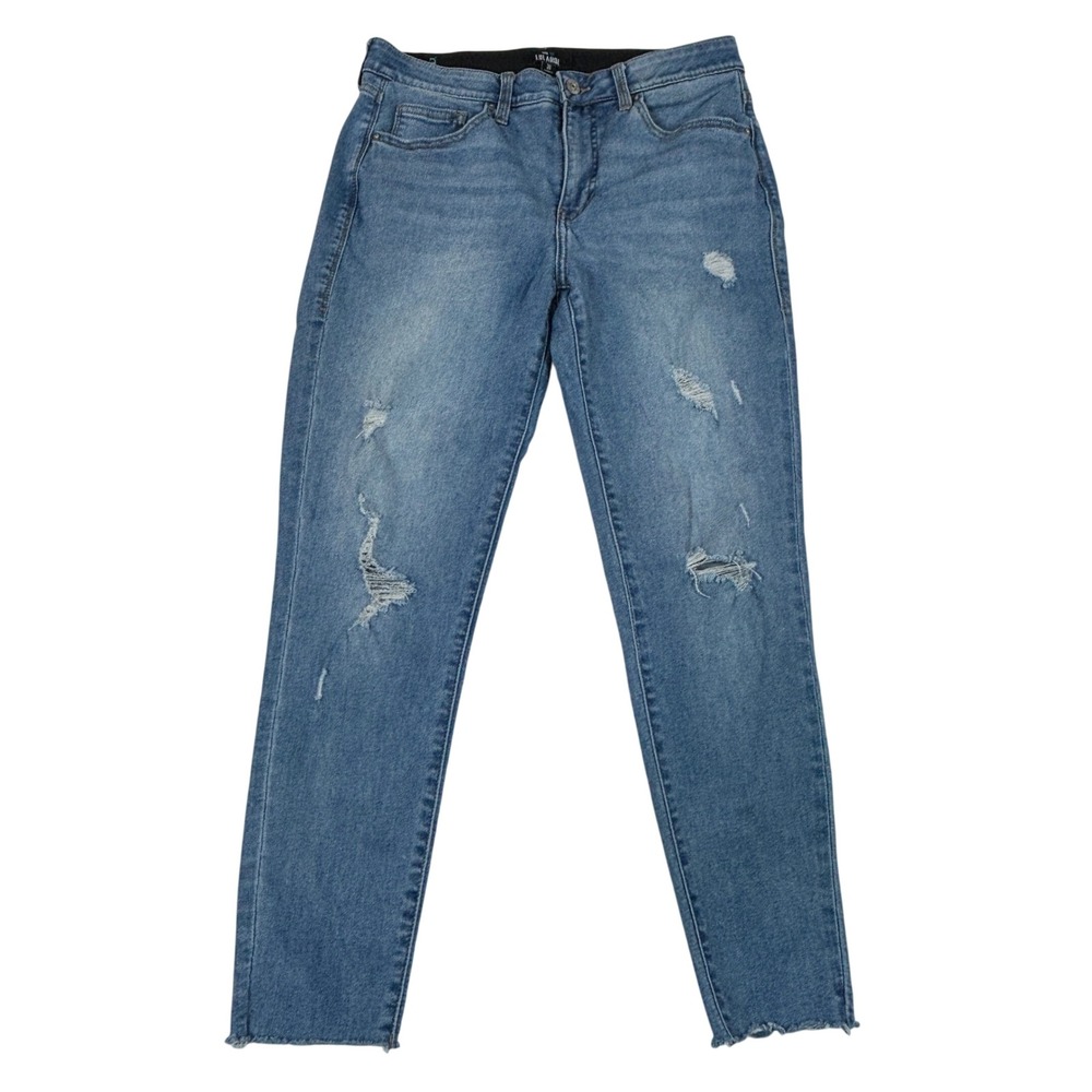 LuLaRoe Women Distressed Skinny Jeans Medium Wash Blue High Rise Size 30 Raw Hem